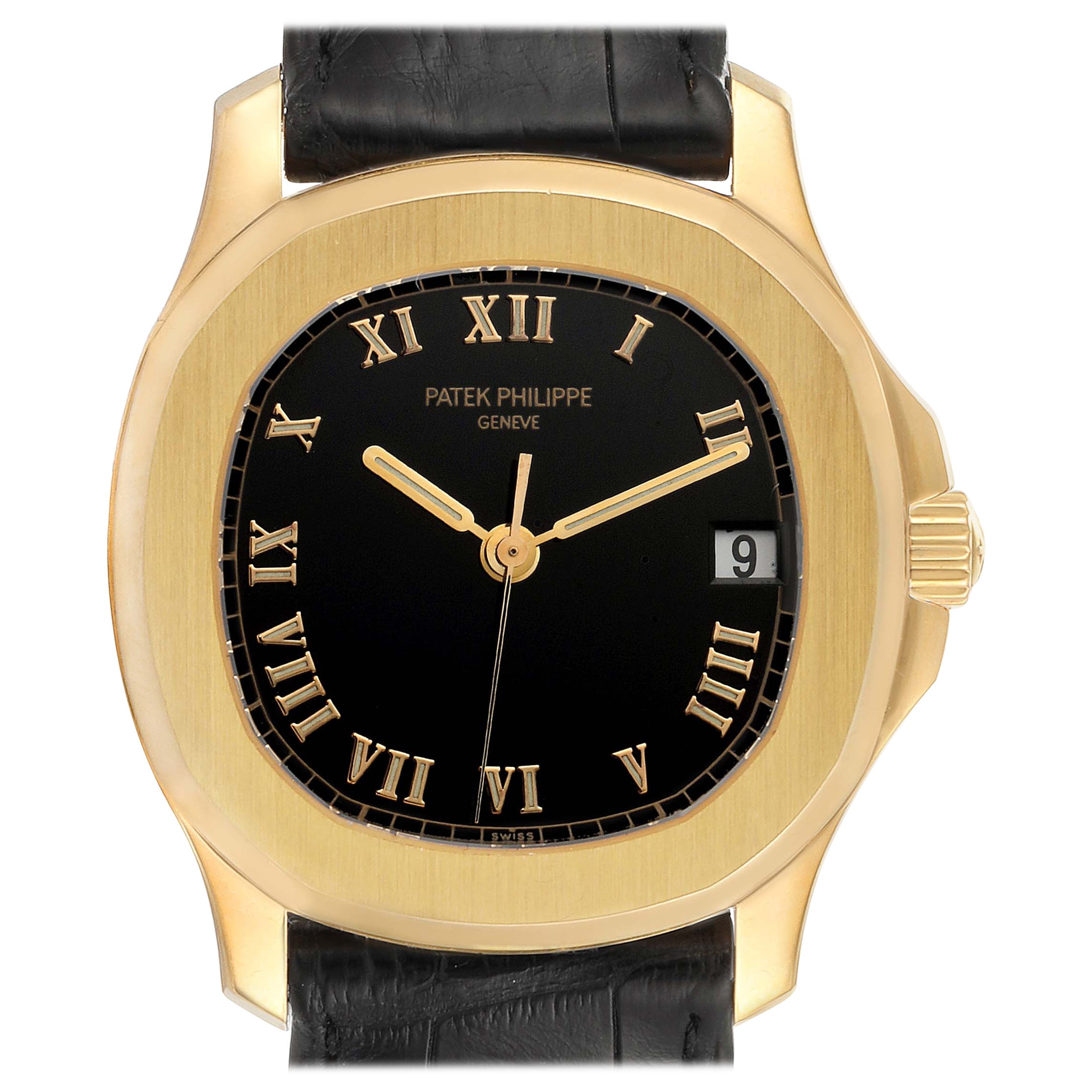 Patek Philippe Aquanaut 18k Yellow Gold Black Dial Mens Watch 5060J