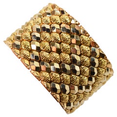 Marquise Link 18K Yellow Gold Wide Flexible Cuff Bracelet