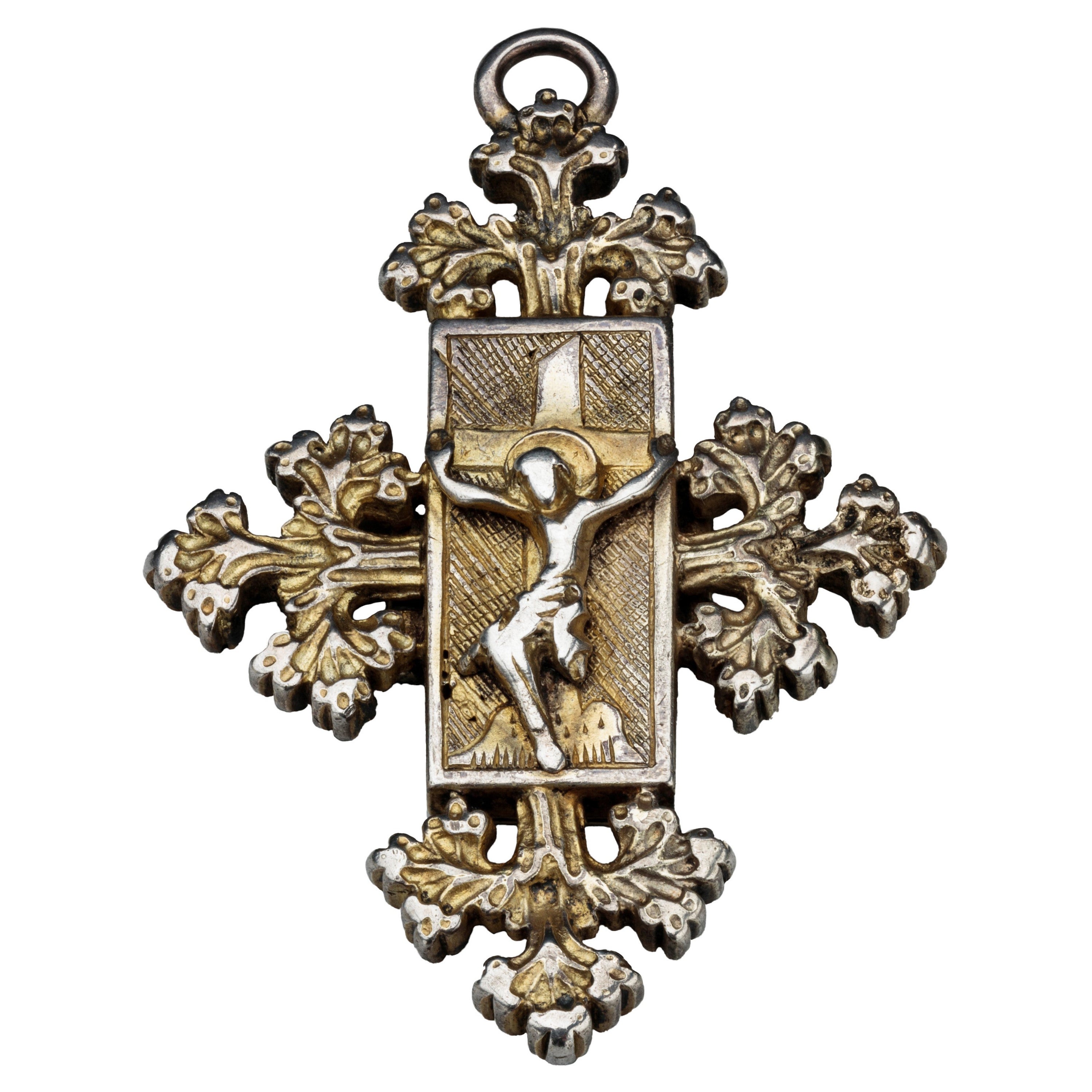 Pendentif relique du XVe siècle avec le Christ en croix en vente