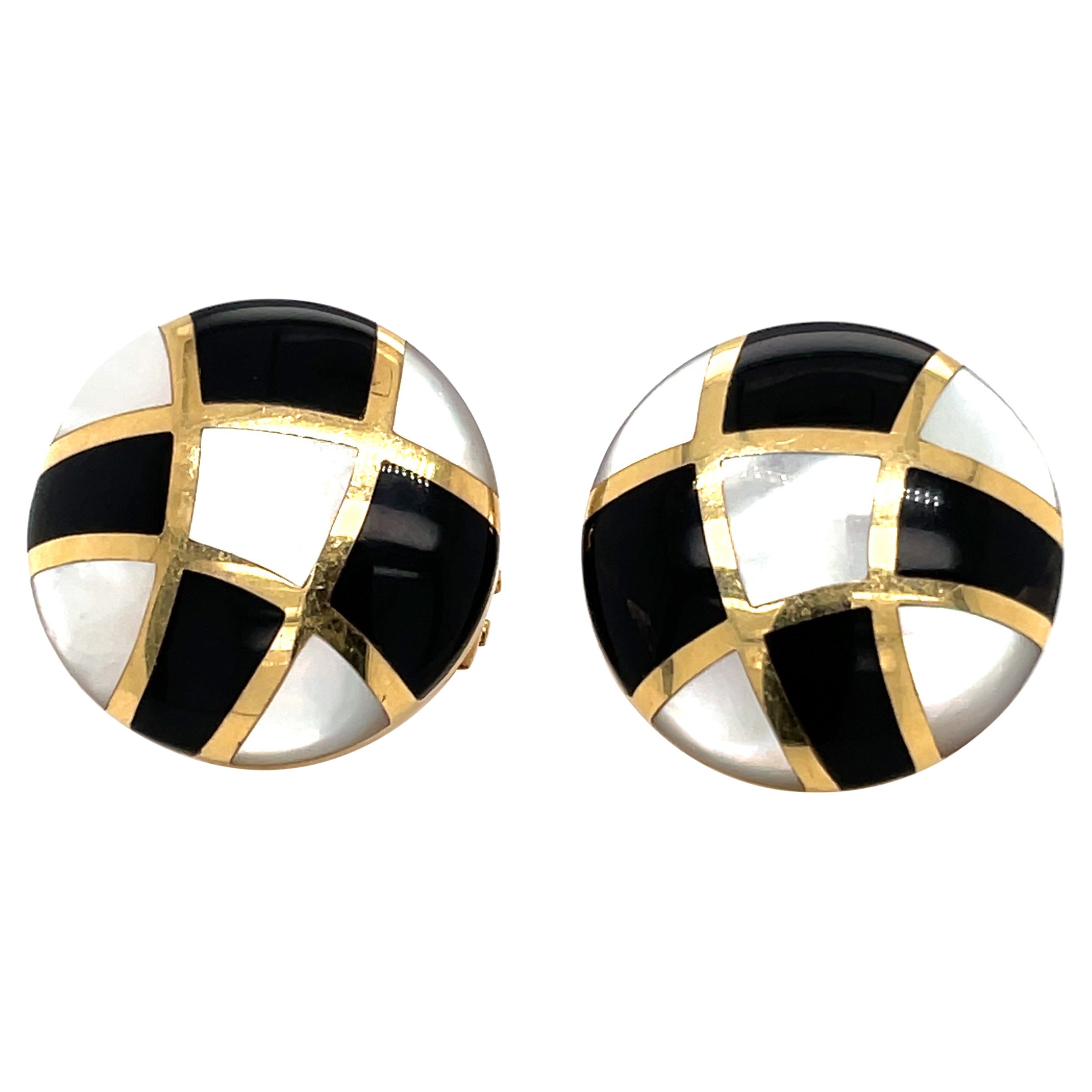 Asch Grossbardt White Gold Black and White Checkerboard Onyx MOP Earrings For Sale