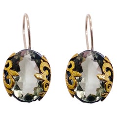 6.5 Carat Genuine Gemstone Earrings w Green Amethyst Dangle Design w Gold