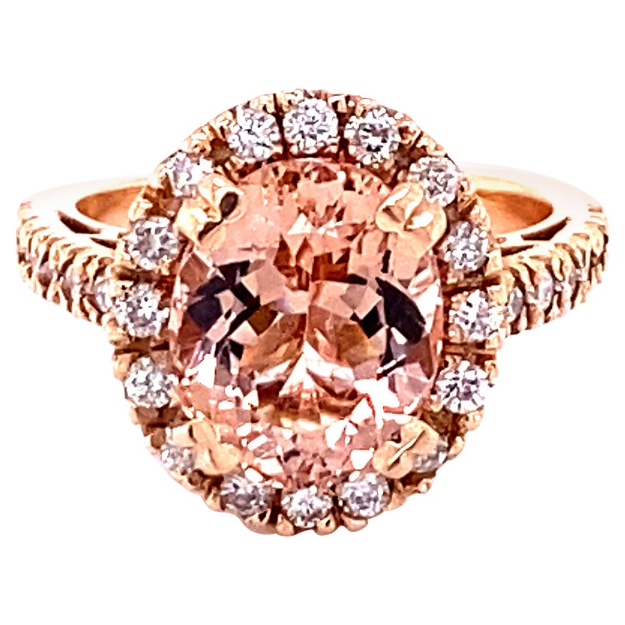 4.41 Carat Morganite Diamond 14 Karat Rose Engagement Ring For Sale