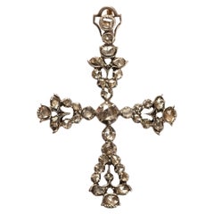 Antique Silver Spanish Cross Pendant with Rock Crystals