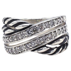 David Yurman Sterling Silver & Diamond Crossover Band Ring