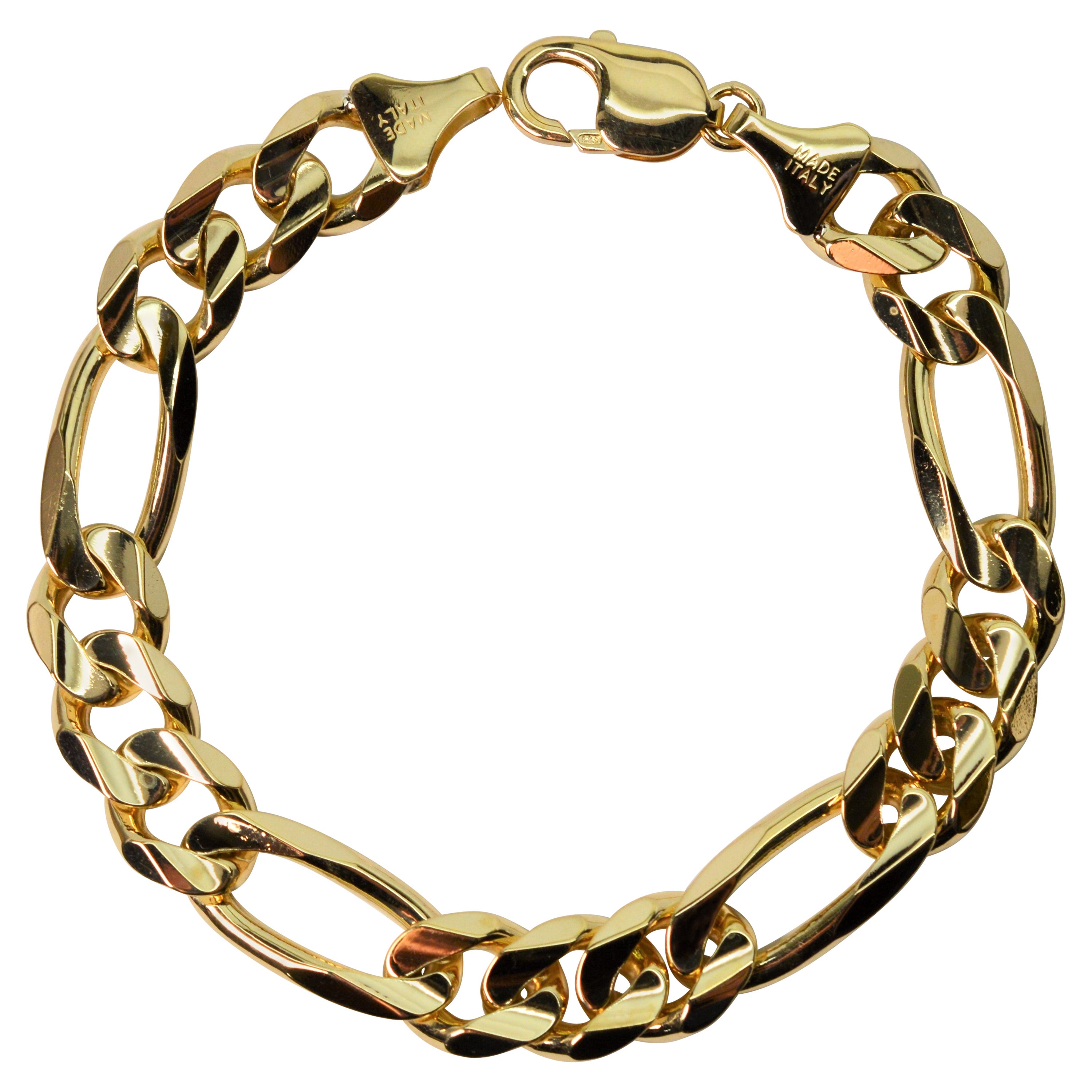 14K Italian Gold Large Alternating Brushed and Polished Designer Link  Bracelet