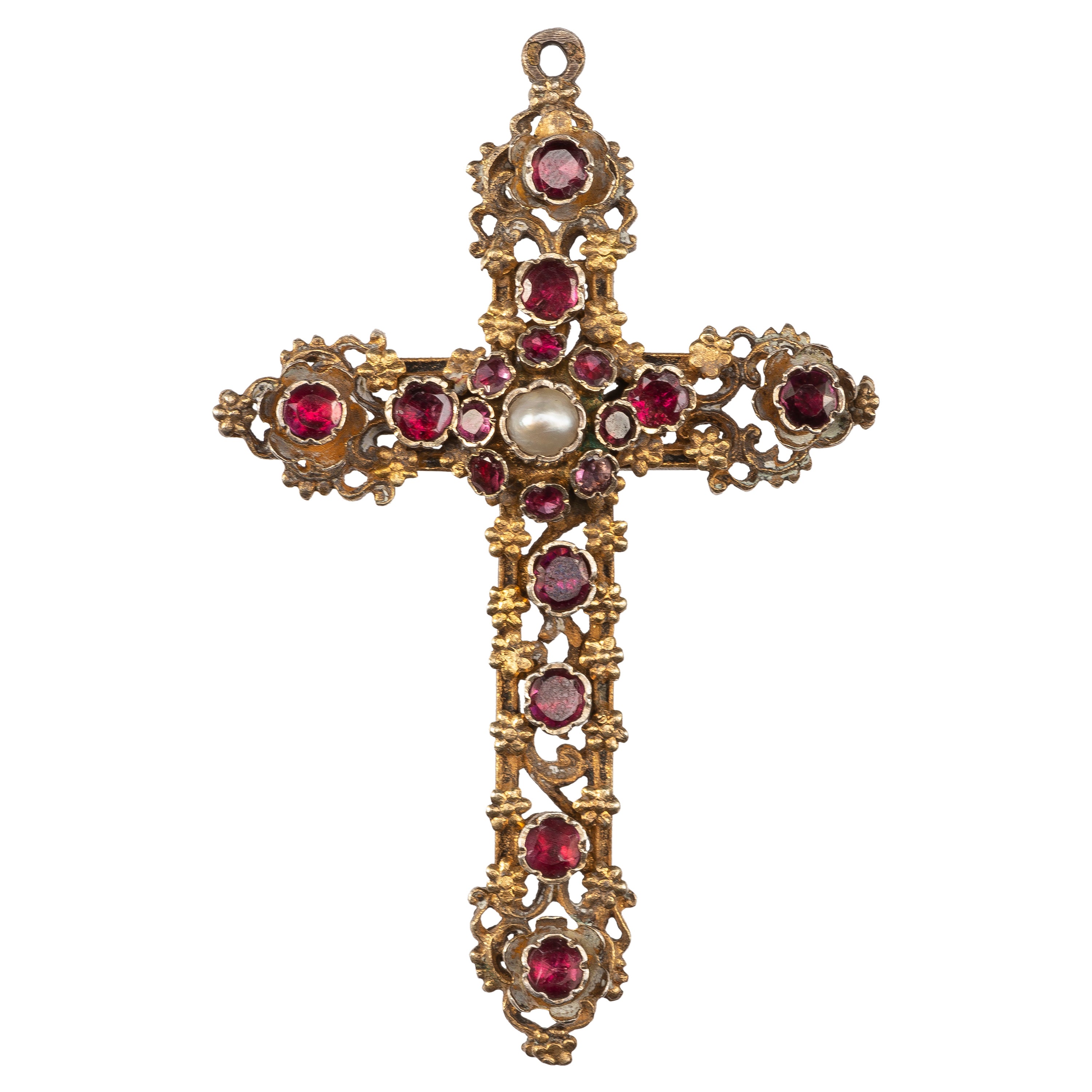 Antique Renaissance Revival Cross Pendant with Pearl