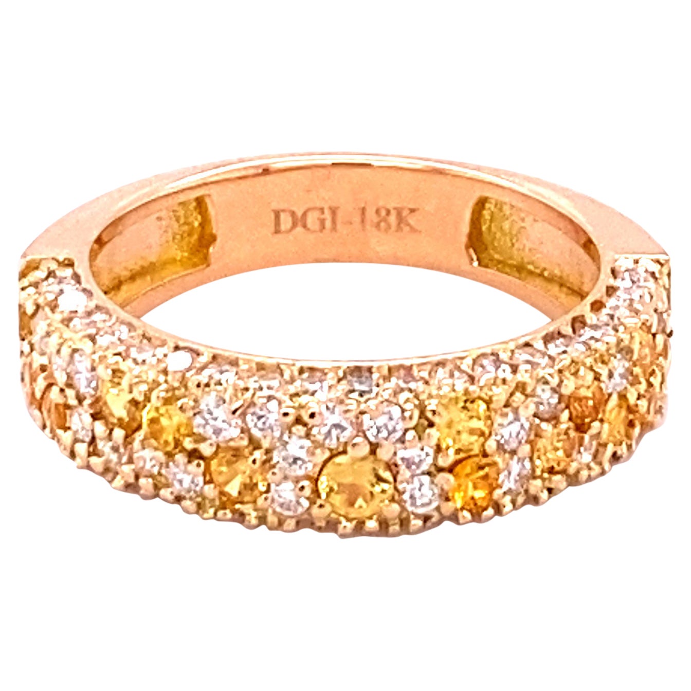 1.42 Carat Yellow Sapphire and White Diamond 14 Karat Rose Gold Band For Sale