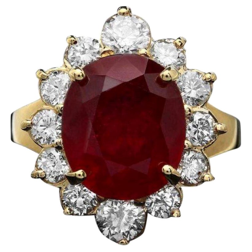 8.30 Carats Natural Red Ruby and Diamond 14K Solid Yellow Gold Ring For Sale