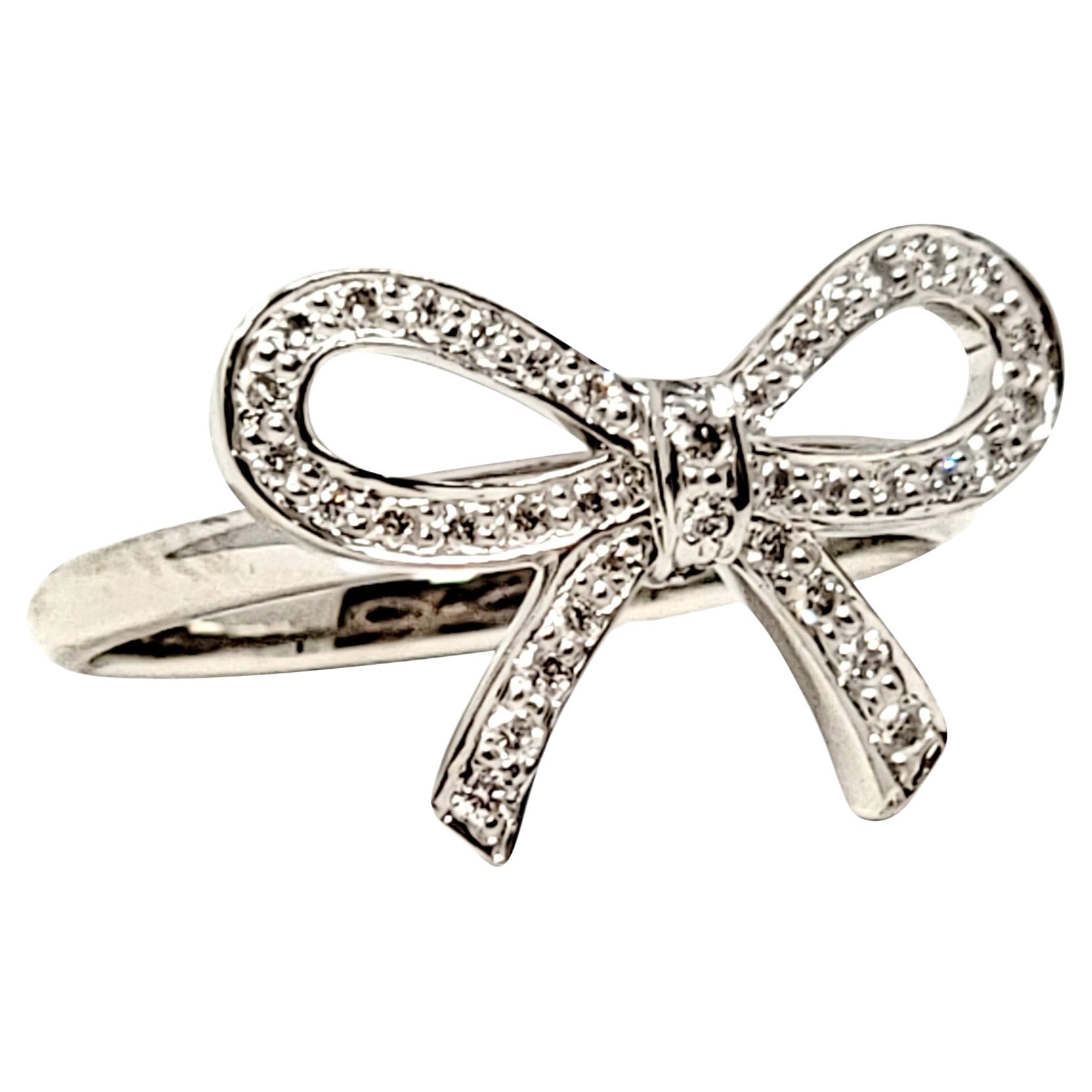 TIFFANY 18K White Gold Diamond .40ct Bow Ring 53 6.5 1352605 | FASHIONPHILE