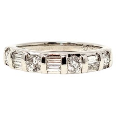 .75 Carat Total Round and Baguette Diamond Band 10 Stone Ring in Platinum
