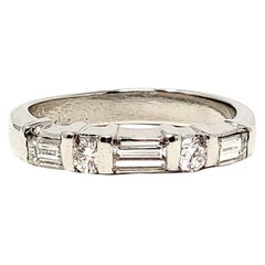 .55 Carat Total Alternating Round and Baguette Diamond Band Ring in Platinum