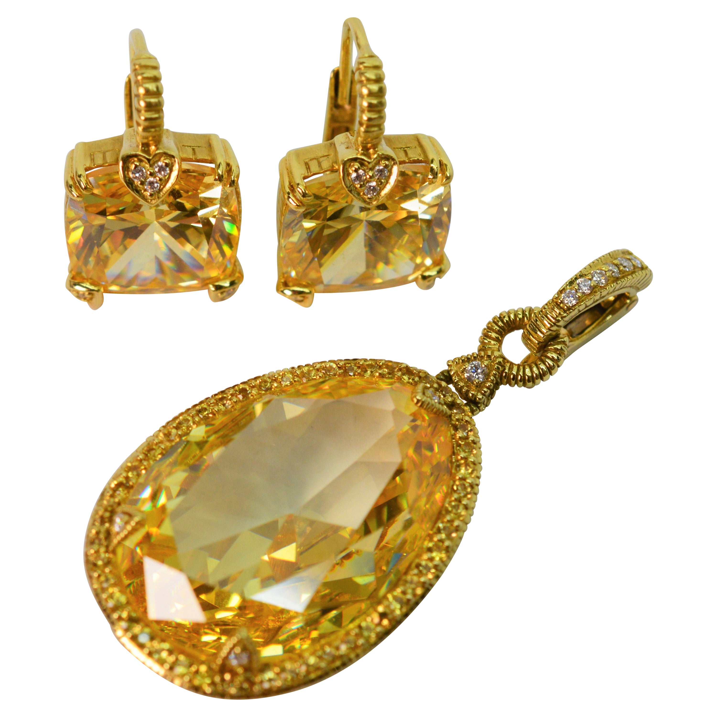 Judith Ripka Citrine w Diamond Yellow Sapphire Enhancer w Matching Earrings