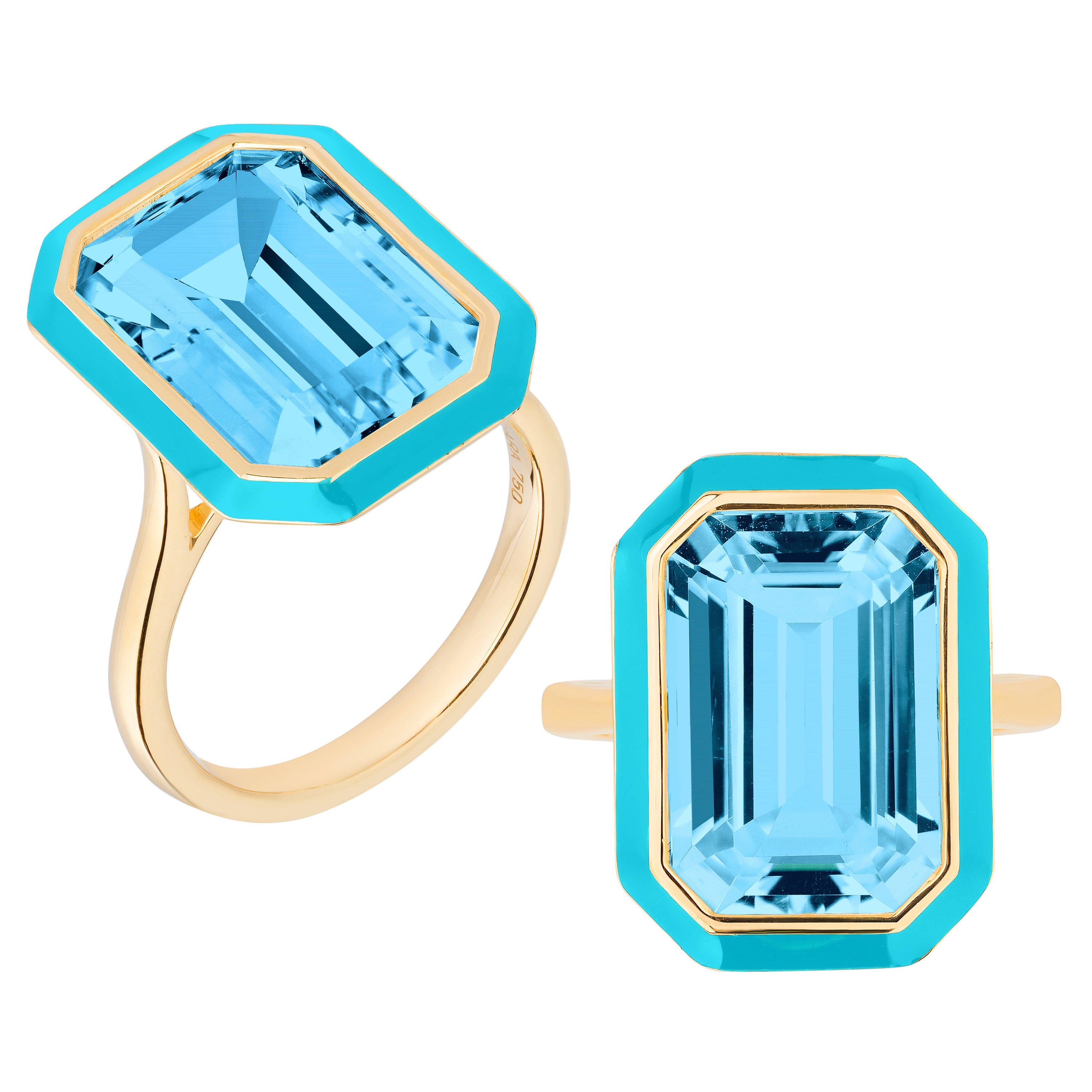 Goshwara Blue Topaz Emerald Cut in a Bezel Setting Ring For Sale