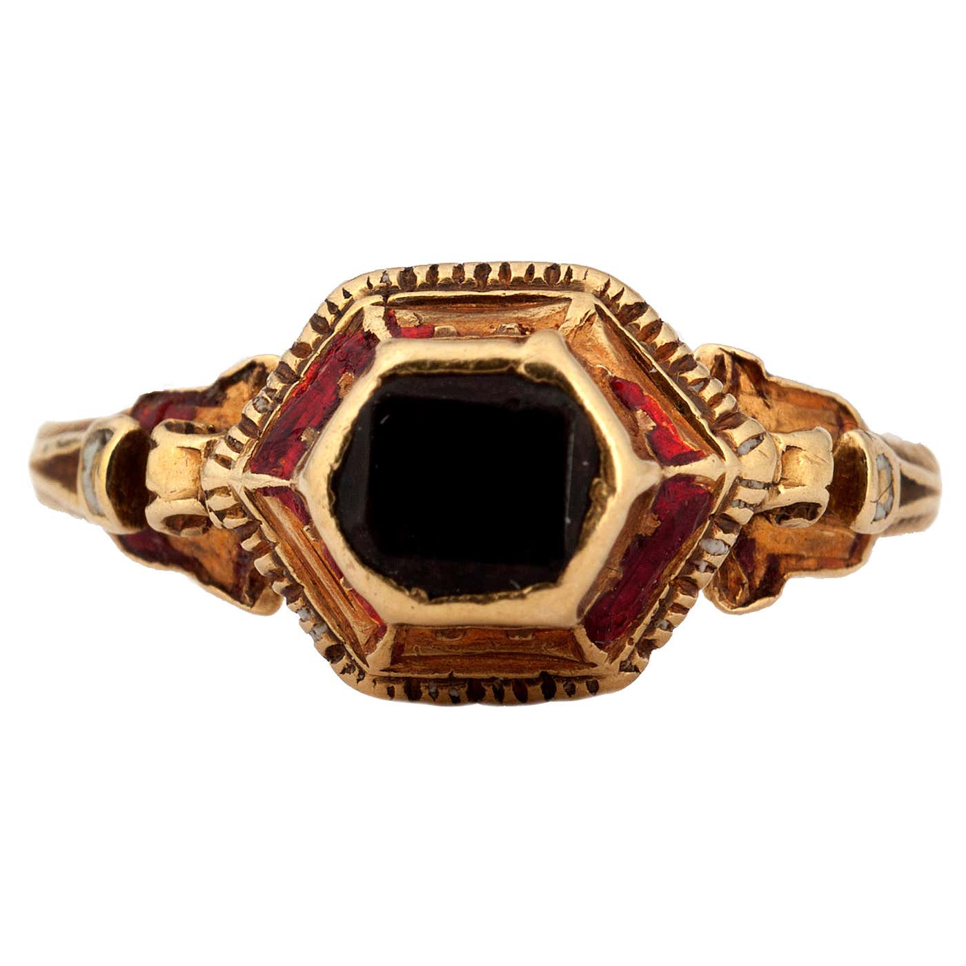 Renaissance Gemstone Ring with Garnet and Enamel For Sale at 1stDibs