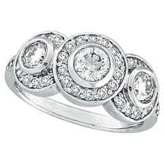 1,25 Quilates 3 Piedras Diamante Natural Anillo Bisel G SI Oro Blanco 14K