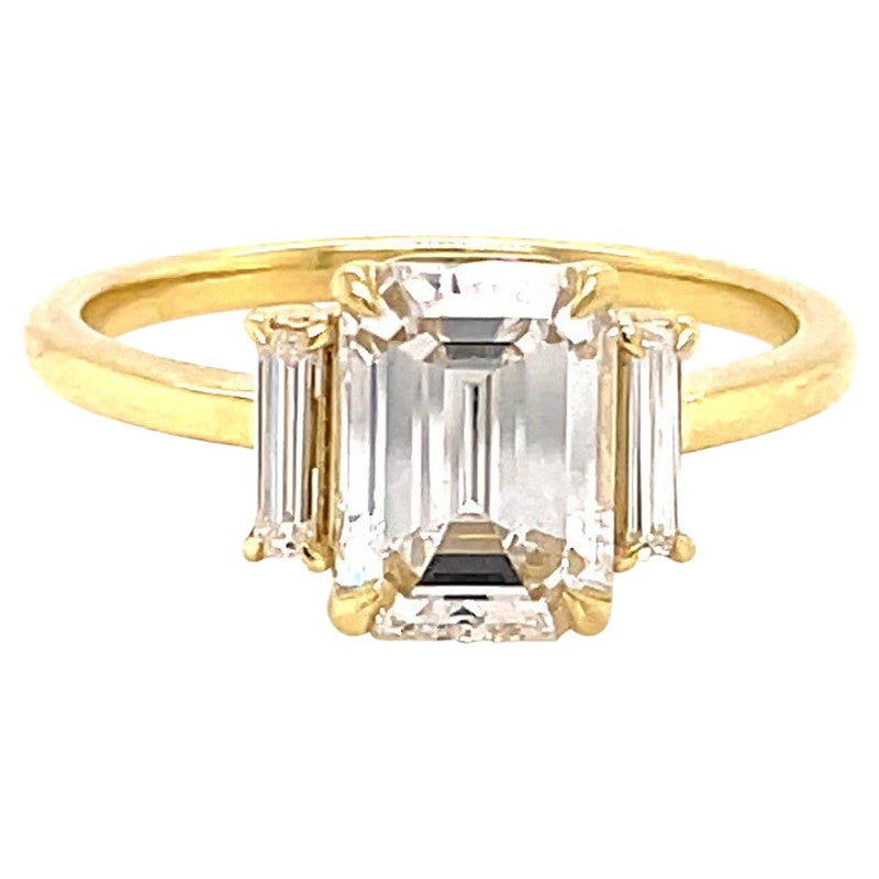 Modern GIA 1.87 Carat Emerald Cut Diamond Gold Engagement Ring