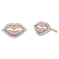 14k Rose Gold Lip Stud Earrings, .26ctw Round Diamonds
