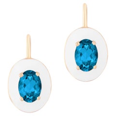 Goshwara Oval London Blue Topaz with White Enamel and Lever Back Earrings