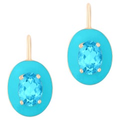 Goshwara Boucles d'oreilles à levier en topaze bleue ovale et émail turquoise
