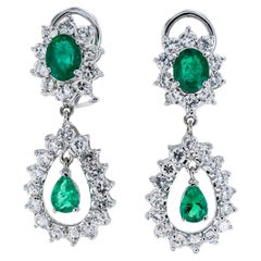 Emerald Diamond White Gold Drop Clip on Earrings