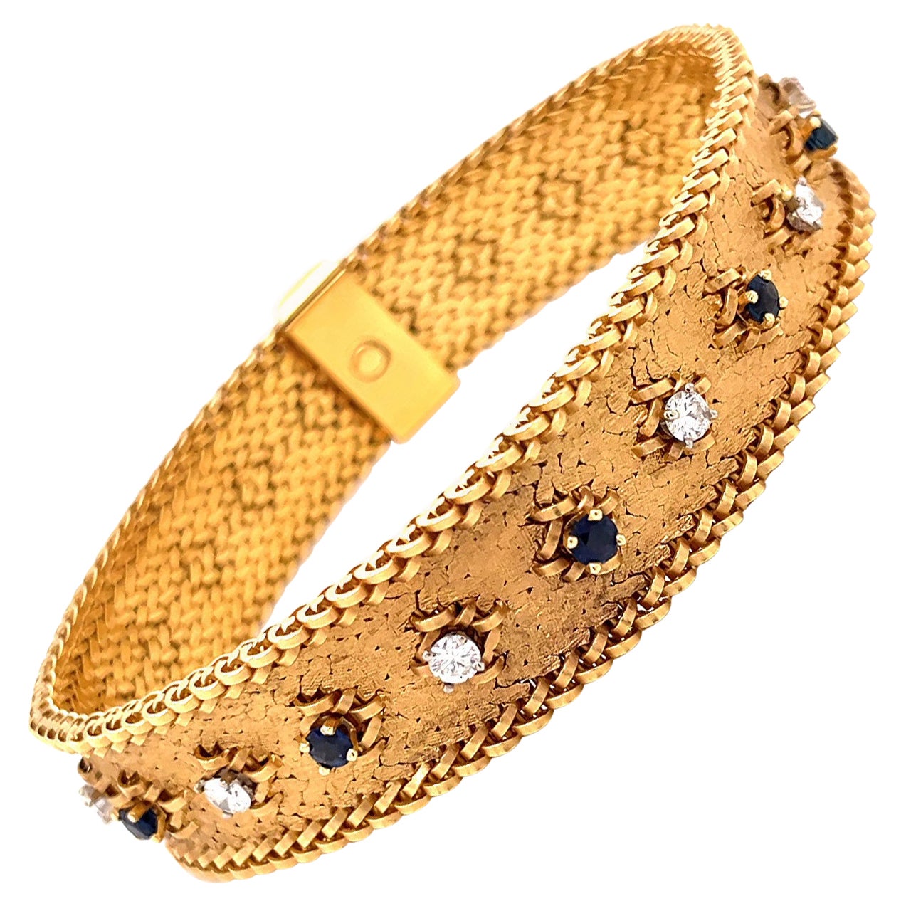 French George Lenfant Diamond Sapphire 18 Karat Yellow Gold Bracelet