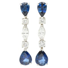 Vintage 4.00 Carats Sapphire Diamond Platinum Drop Earrings