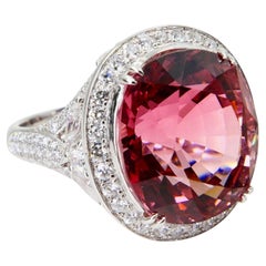 Natural 17 Cts Pink Tourmaline and Diamond Cocktail Ring, Huge Statement Piece