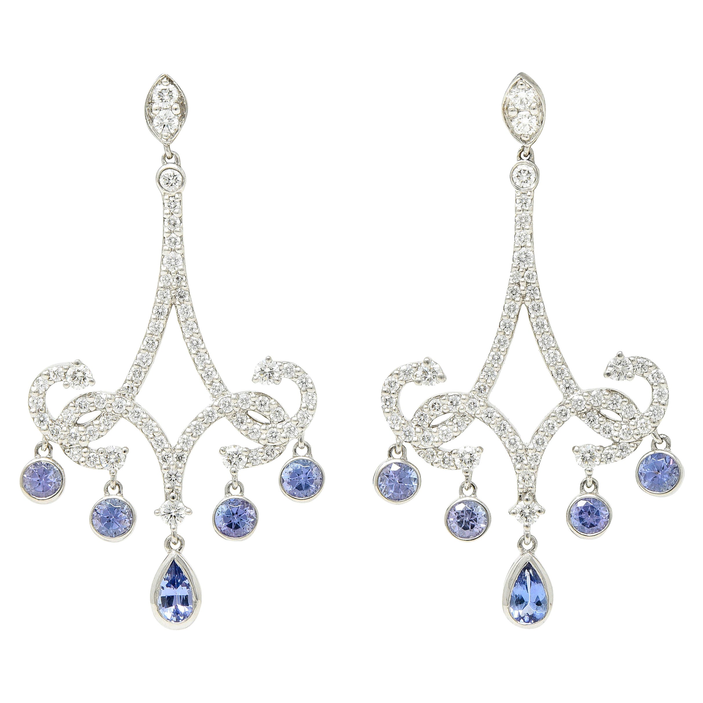 Tiffany & Co. 3.06 Carats Tanzanite Diamond Platinum Enchant Chandelier Earrings