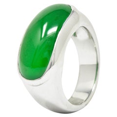 Vintage Jadeite Jade Platinum Unisex Band Ring GIA