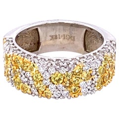 2.18 Quilates Zafiro Amarillo Diamante 18 Kilates Oro Blanco Anillo