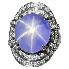GRS Certified 19 Carats Pastel Blue Star Sapphire & Diamond Ring, Strong Star