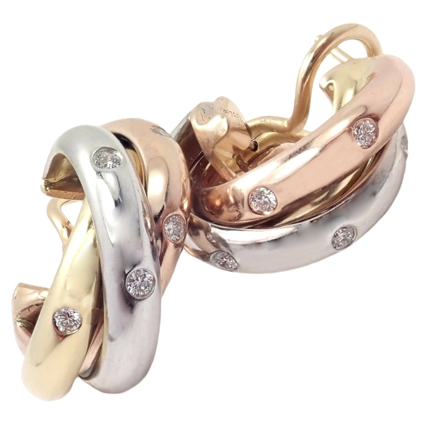 Cartier Trinity Diamond Hoop Tri-Color Gold Earrings