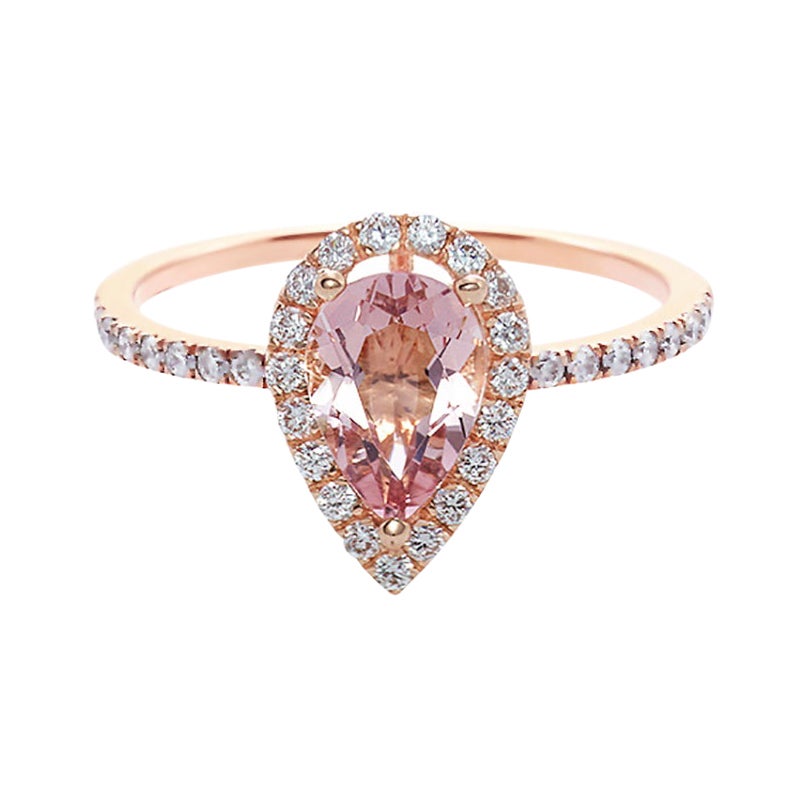 For Sale:  Pear Shape Champagne Natural Morganite and Diamond Engagement Ring Rose Gold
