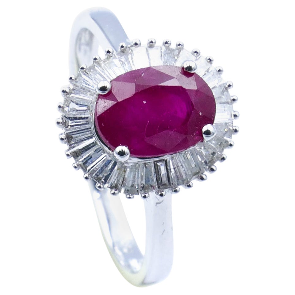 18ct Ruby & Diamond Mini Ballerina Style Modern Ring For Sale