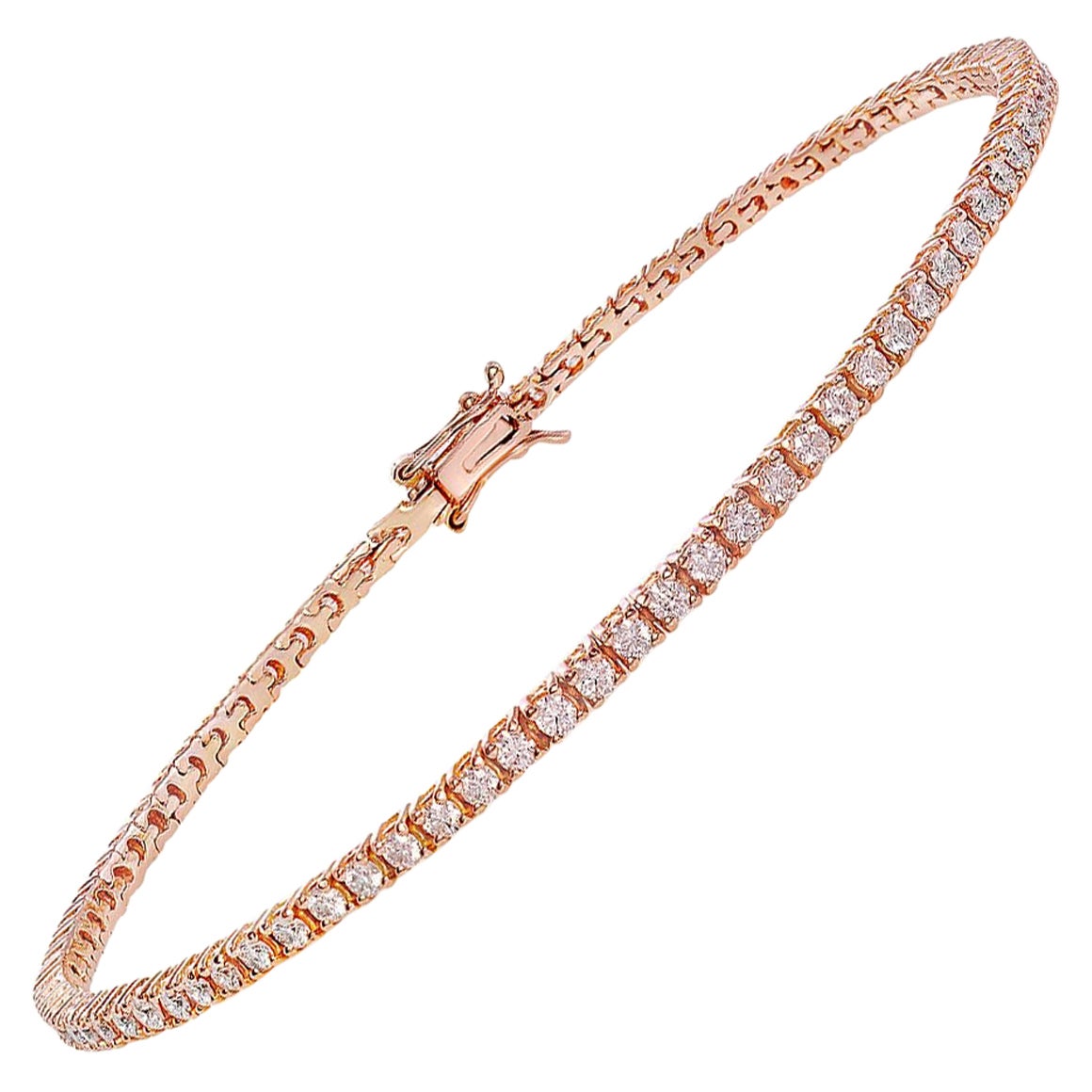 Bracelet tennis de haute qualité en or rose 18 carats et diamants en vente