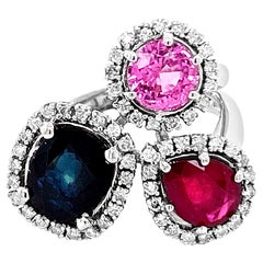 Natural 2.29ct Ceylon Pink Sapphire and 1.30ct Natural Ruby 14k W/G Ring