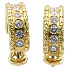Italian Designer Made 18ct Yellow Gold Diamond 'Huggie Style' Earrings