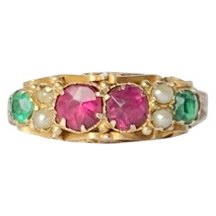 Bague victorienne en or 9 carats avec rubis et grenat vert