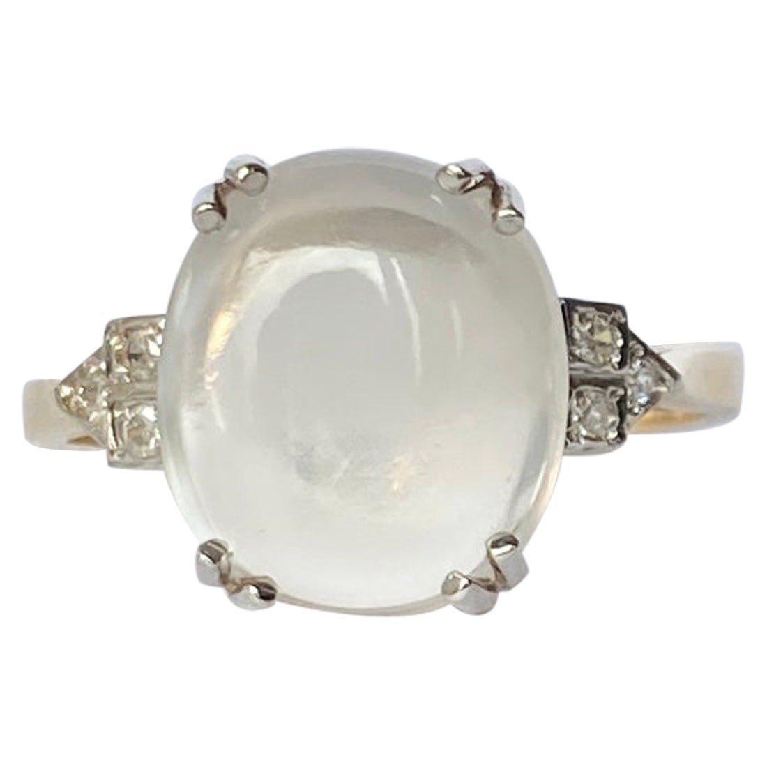 Art Deco Diamond and Moonstone 9 Carat Gold and Platinum Ring