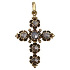 Antique Georgian 18K Gold Rose Cut Diamond Cross Pendant