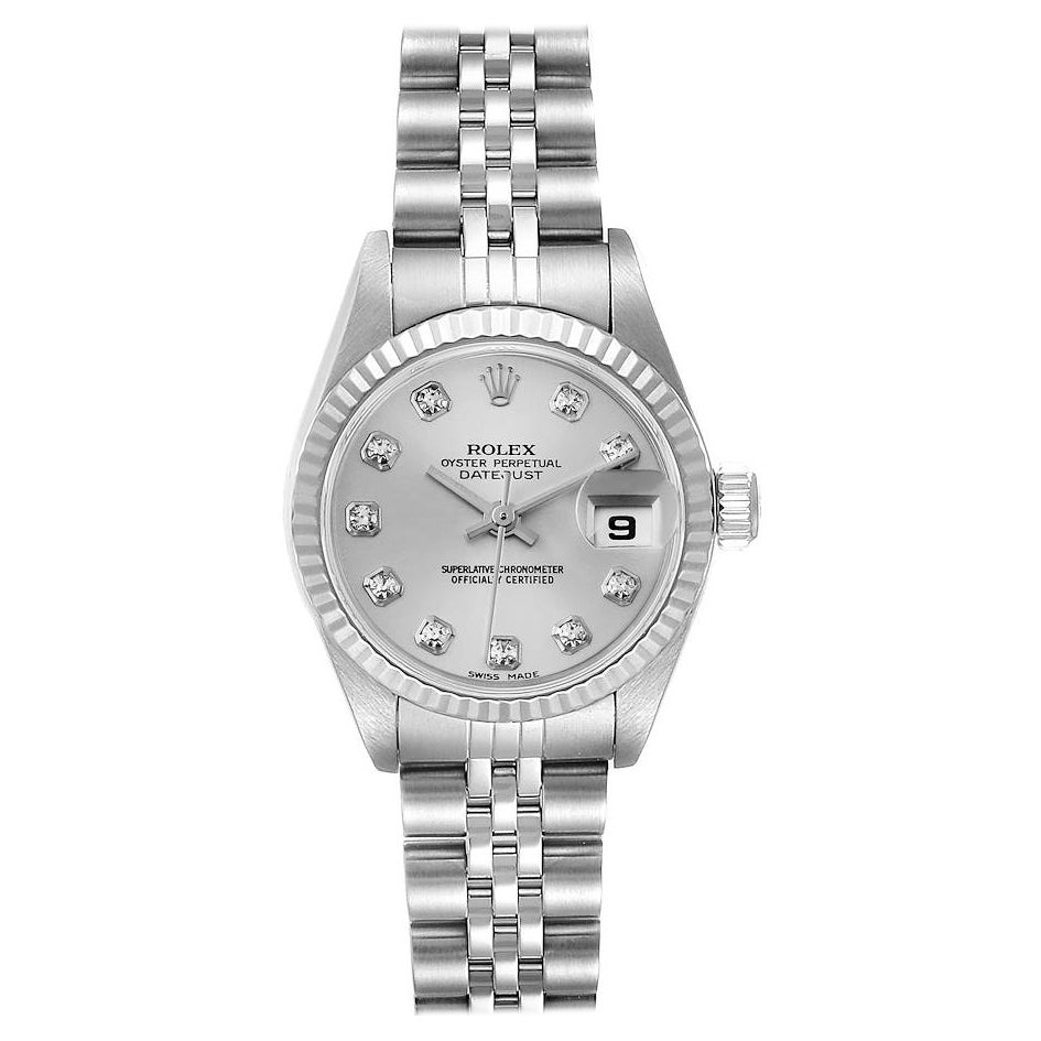 Rolex Datejust Steel White Gold Silver Diamond Dial Ladies Watch 79174 For Sale