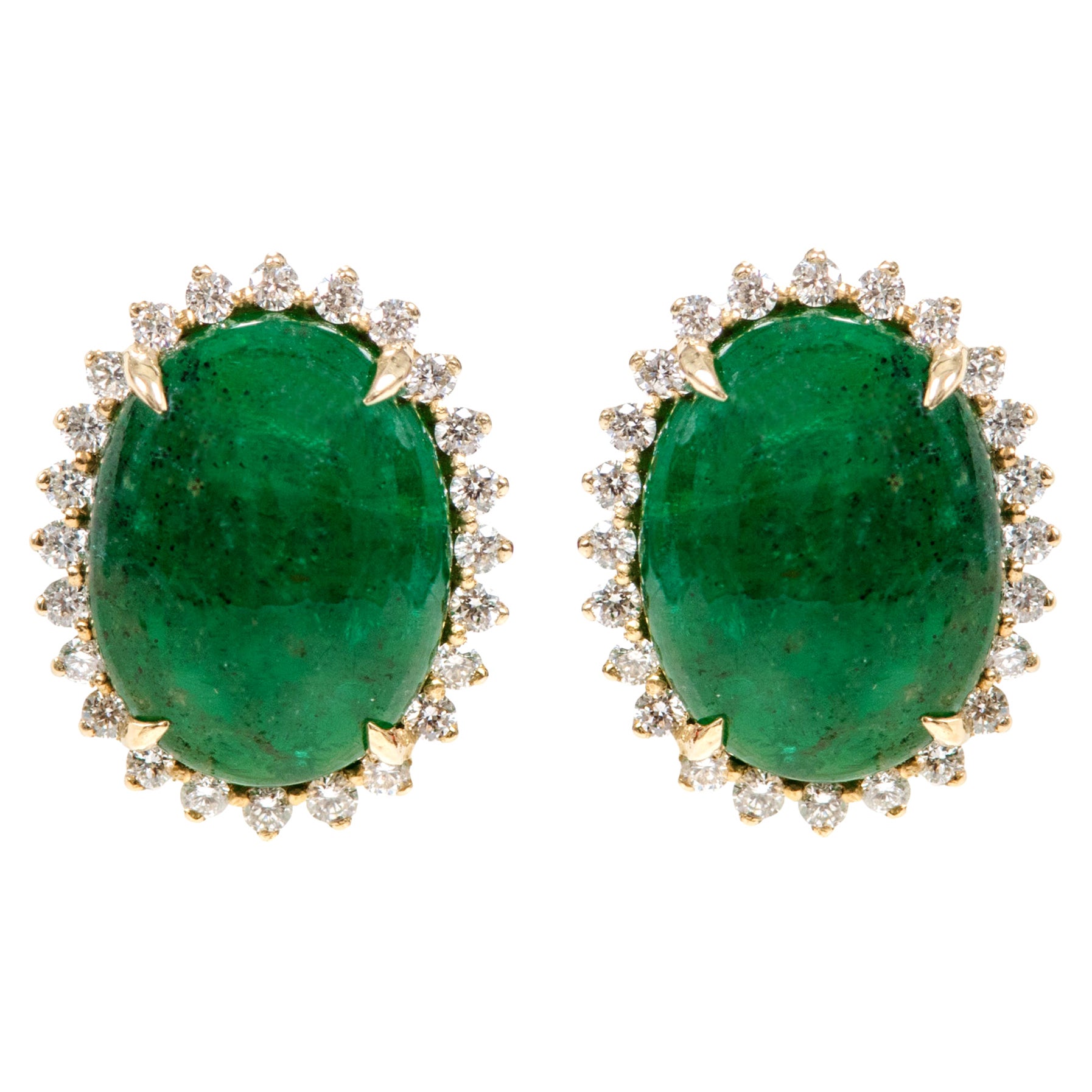 18 Karat Yellow Gold 6.62 Carat Natural Emerald and Diamond Stud Earrings