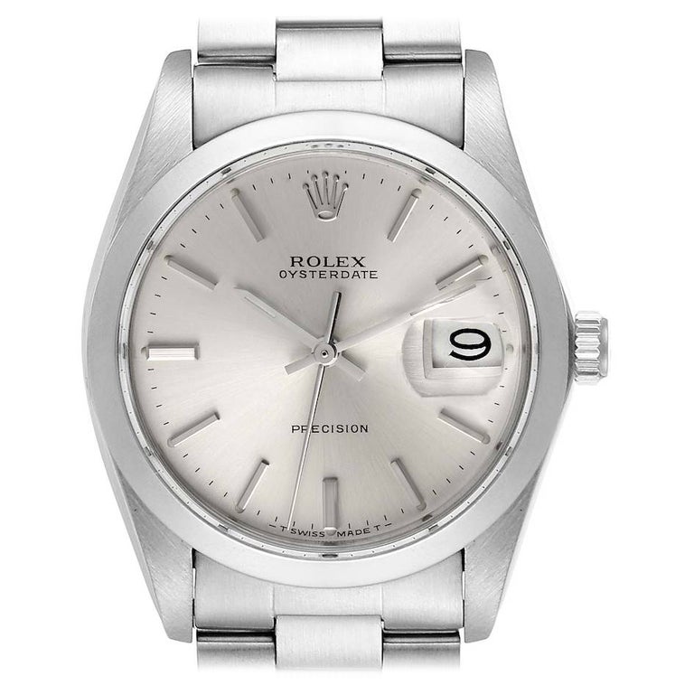 Rolex OysterDate Precision Silver Dial Steel Vintage Watch 6694 Service  Card For Sale at 1stDibs