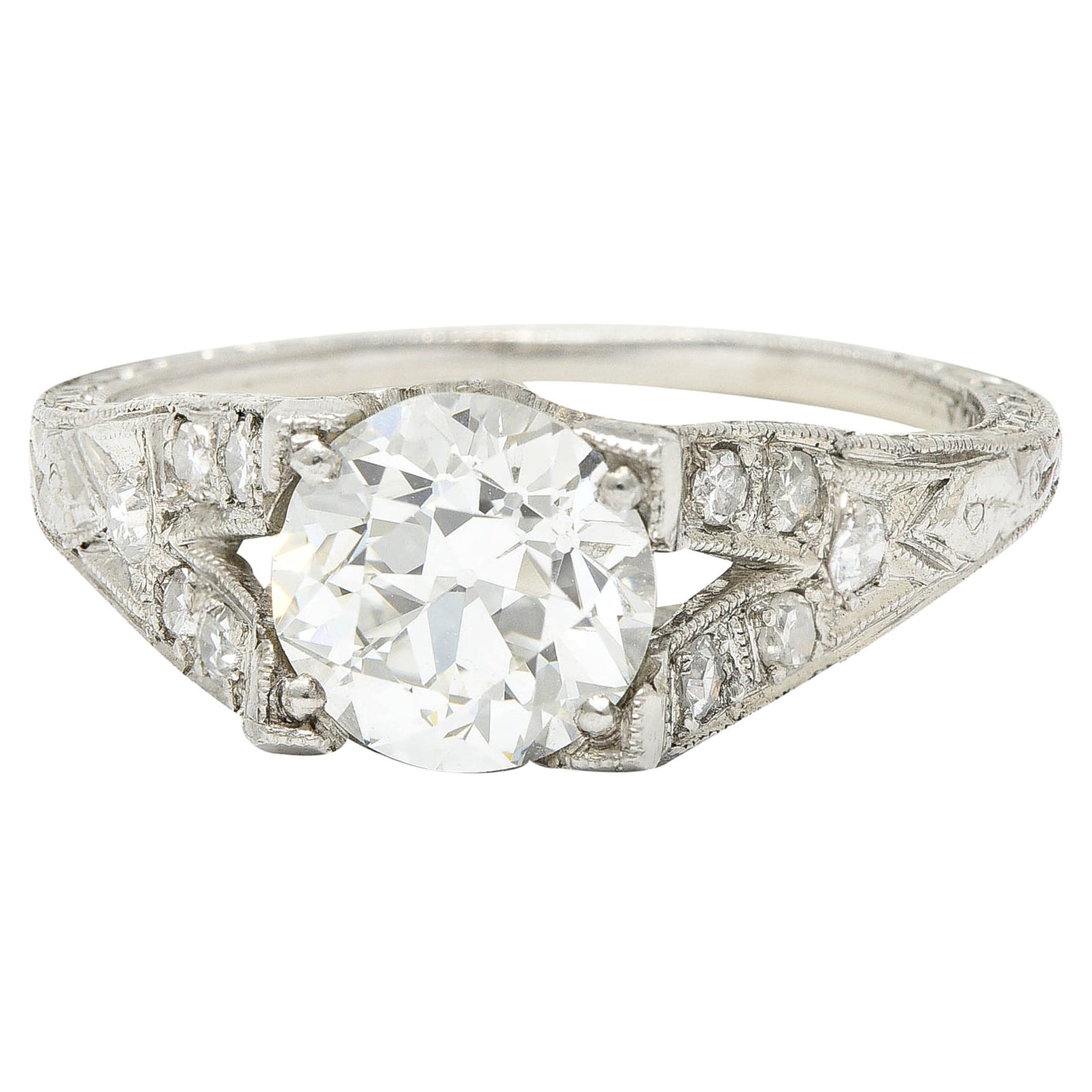 1930's Art Deco 1.68 Carats Diamond Platinum Lotus Engagement Ring GIA