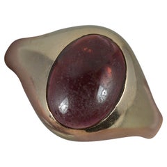 Antique 9 Carat Rose Gold and Garnet Cabochon Solitaire Gypsy Statement Ring