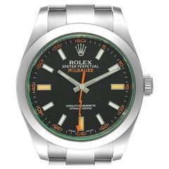 Rolex Milgauss Black Dial Green Crystal Steel Mens Watch 116400V Box Card