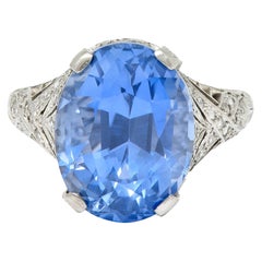 Edwardian 12.02 Carats No Heat Ceylon Sapphire Diamond Platinum Statement Ring 