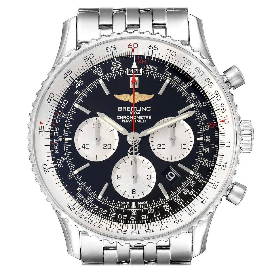 Breitling Navitimer 01 Black Dial Steel Mens Watch AB0127 Box Card