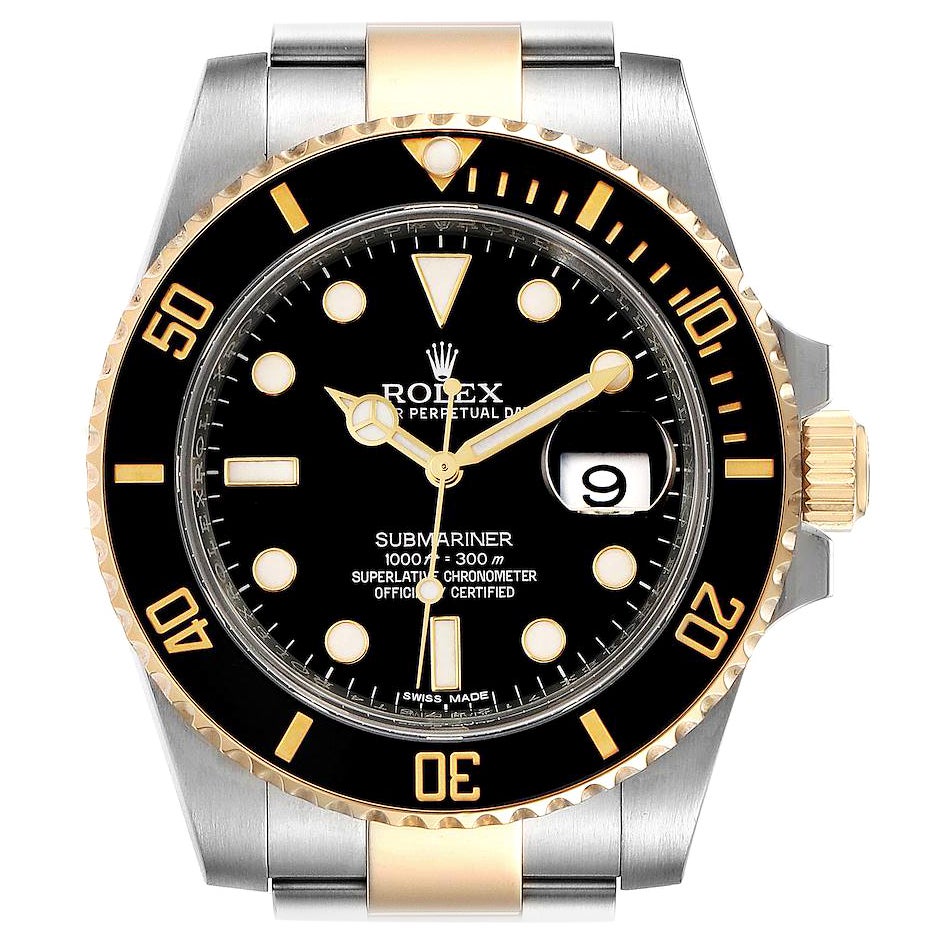 Rolex Submariner Steel Yellow Gold Black Dial Mens Watch 116613 Box Card For Sale