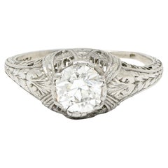 Edwardian 0,95 Karat Diamant Platin Laureliate Verlobungsring